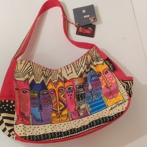 Laurel Burch canvas cat scoop tote- 13x4x9 1/2 in.
